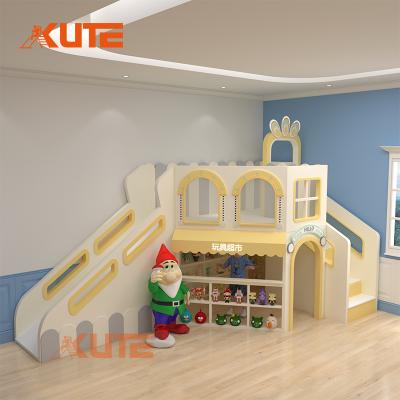 KUTE 马卡龙风多功能角色扮演游乐屋 | 玩具超市过家家 + 滑梯组合小型儿童游乐区
